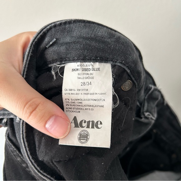 ACNE STUDIOS Women Skin 5 Used Faded Black Skinny Slim Fit Jeans Size W28 L34 - Picture 7 of 8